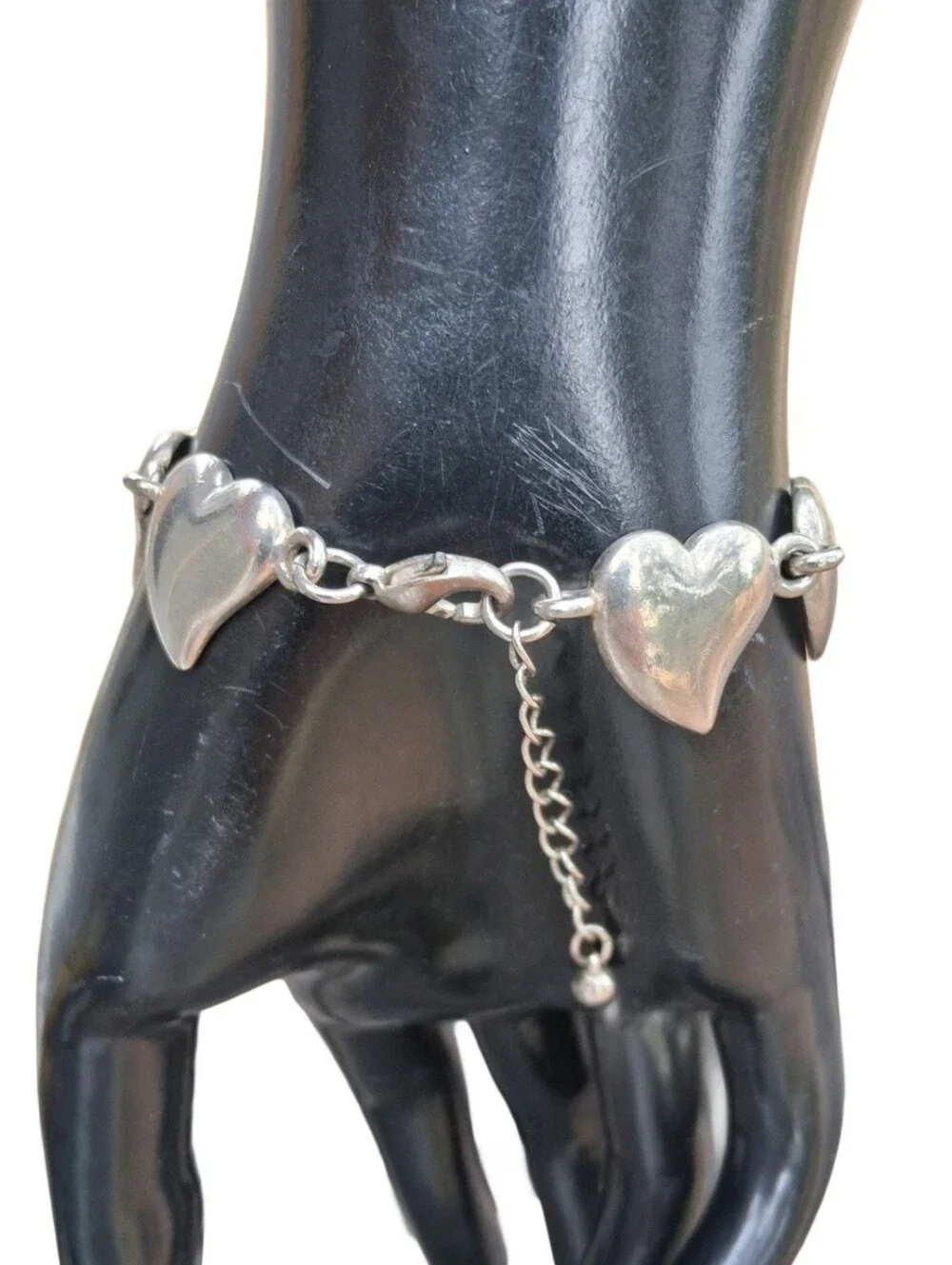 Vintage Silver Tone Heart Link Bracelet Adjustable Cuffed Hearts